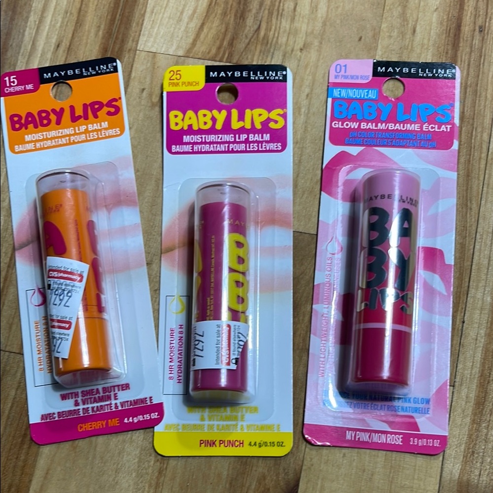 Maybelline Baby Lips Moisturizing Lip Balm Set - Cherry, Pink, Rose